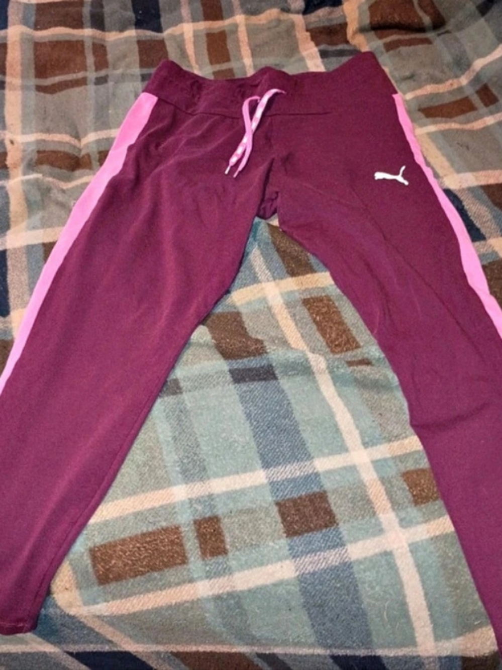 Puma Women's Extra Large Burgundy Joggers Pink Side Stripe XL
